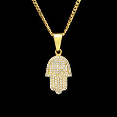 2019 high quality hip hop bling cuban chain 24" Hamsa necklace women Men couple gold silver iced out Hamsa hand pendant necklace
