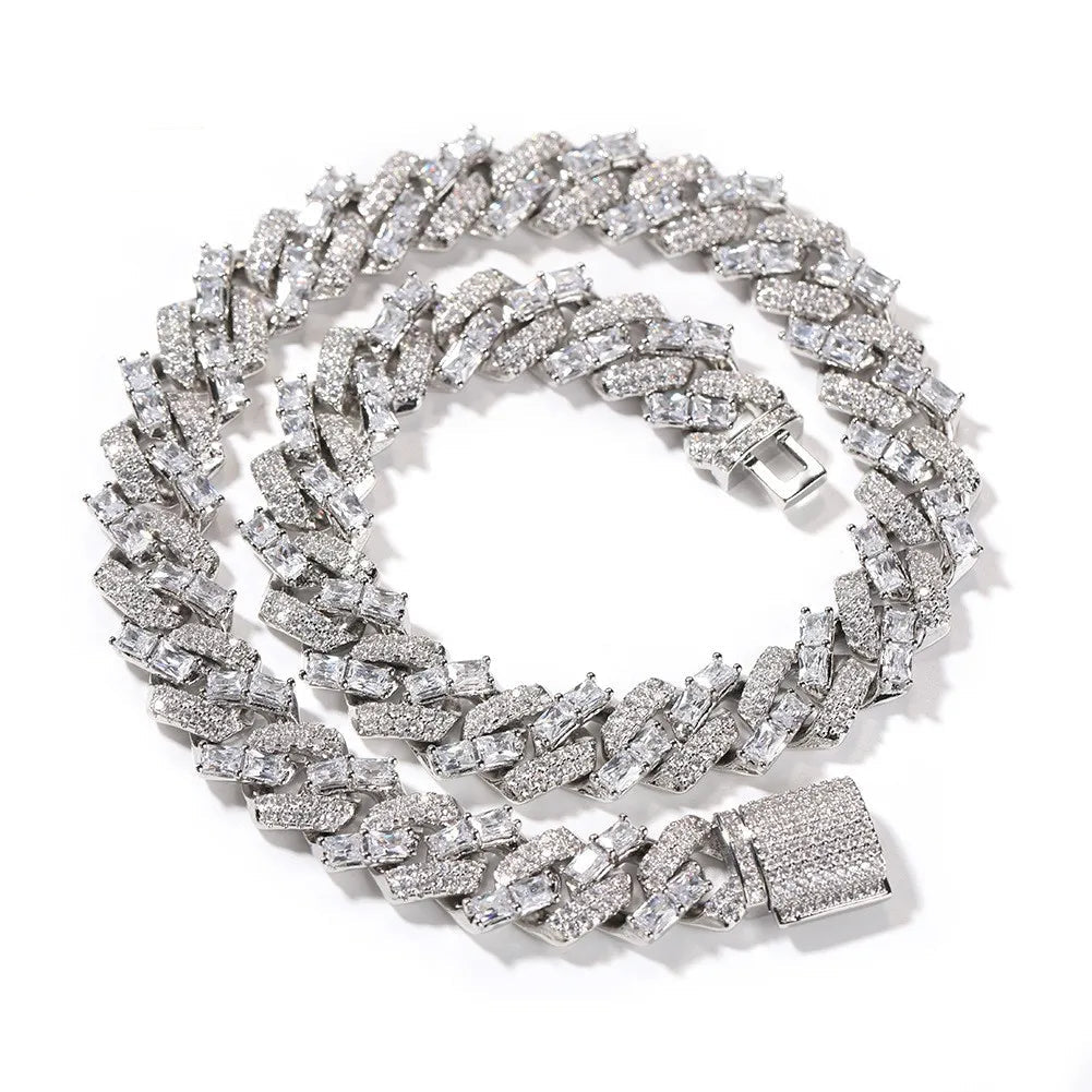 Hip Hop Jewelry 15mm Mixed Diamond Prong Cuban Link Chain Mens Jewelry Cuban Necklace Iced Out Cuban Link Bracelets