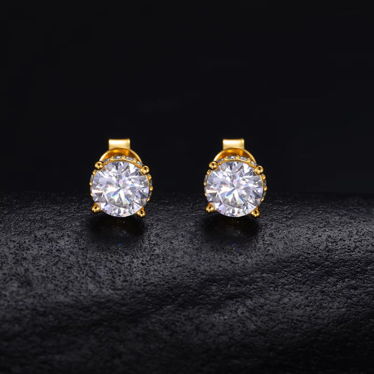 Ice Stone Ready to Ship Round Brilliant Cut VVS Moissanite Stud Earrings