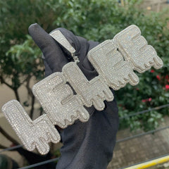 Hip Hop jewelry water drop double layer super icy 18k gold big name number necklace rapper rock necklace jewelry for man