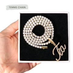 Ice Stone Custom Small Flower Cursive Initial Necklace