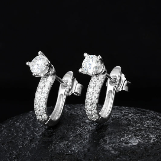 S925 Sterling Silver with Moissanite Diamond Hot Selling Trendy U-Shaped Earring Classic Geometric Design Engagement Party Gift