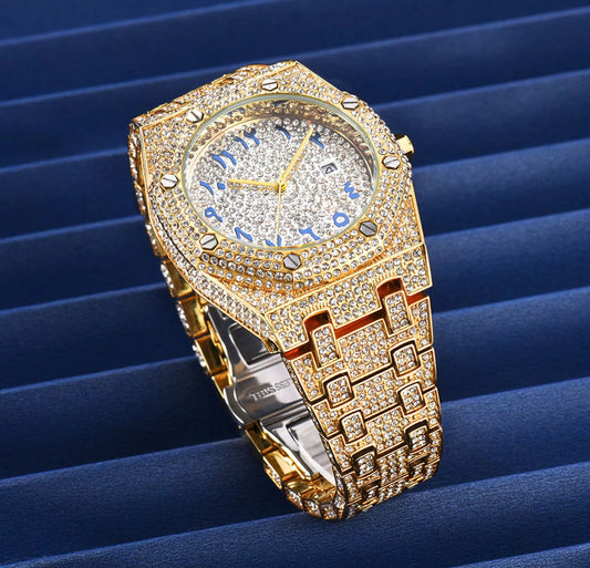 Ice Stone Fashion Bling Bling Quartz Hip Hop Gold Silver Watch