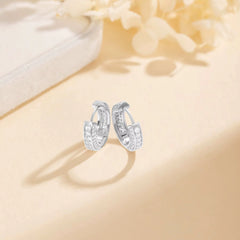 Ice Stone Round Zirconia Three Row Diamond Small Hoop Earrings
