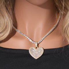 Ice Stone Trendy Heart Baguette CZ Iced Out Rectangle Pendant
