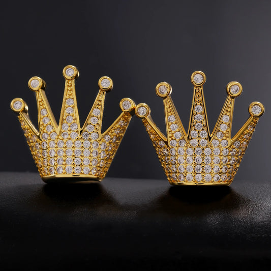 Ice Stone Hip Hop 18K Gold Plated Crown Emerald Zircon Earrings