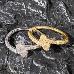 ICE STONE Hip Hop Jewelry Iced Out Heart Baguette Bangle – 18K Gold Plated Cuban Bracelet with AAA CZ