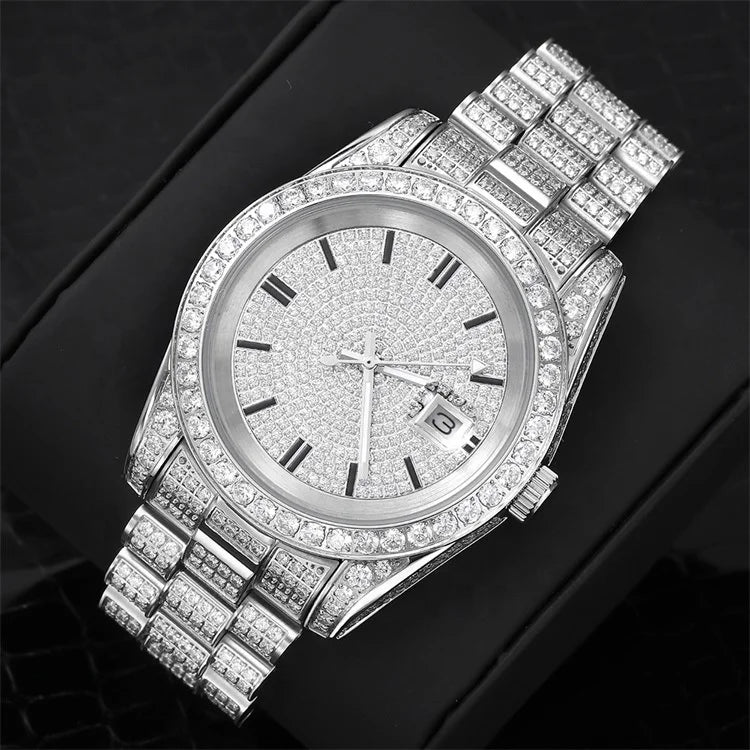 Ice Stone New Hip Hop Gold Plated Stainless Steel Quartz Watch