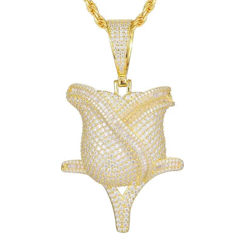 Hip Hop Moissanite Jewelry Rose Flower Pendant Necklace Iced Out 925 Sterling Silver Rose Shape Necklace