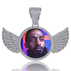 Cubic Zircon Men's Hip hop iced out Necklace & Pendant with rope chian  Gold Custom Made Photo pendant necklace With wings
