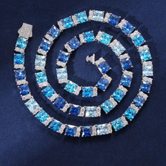 Ice Stone 6.5mm Blue Baguette Moissanite Tennis Necklace