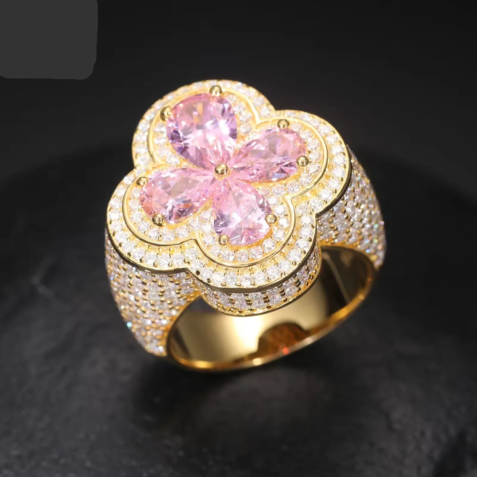 Exquisite Sterling Silver Four Leaf Moissanite Ring - Sparkling Gemstone, Fine Jewelry