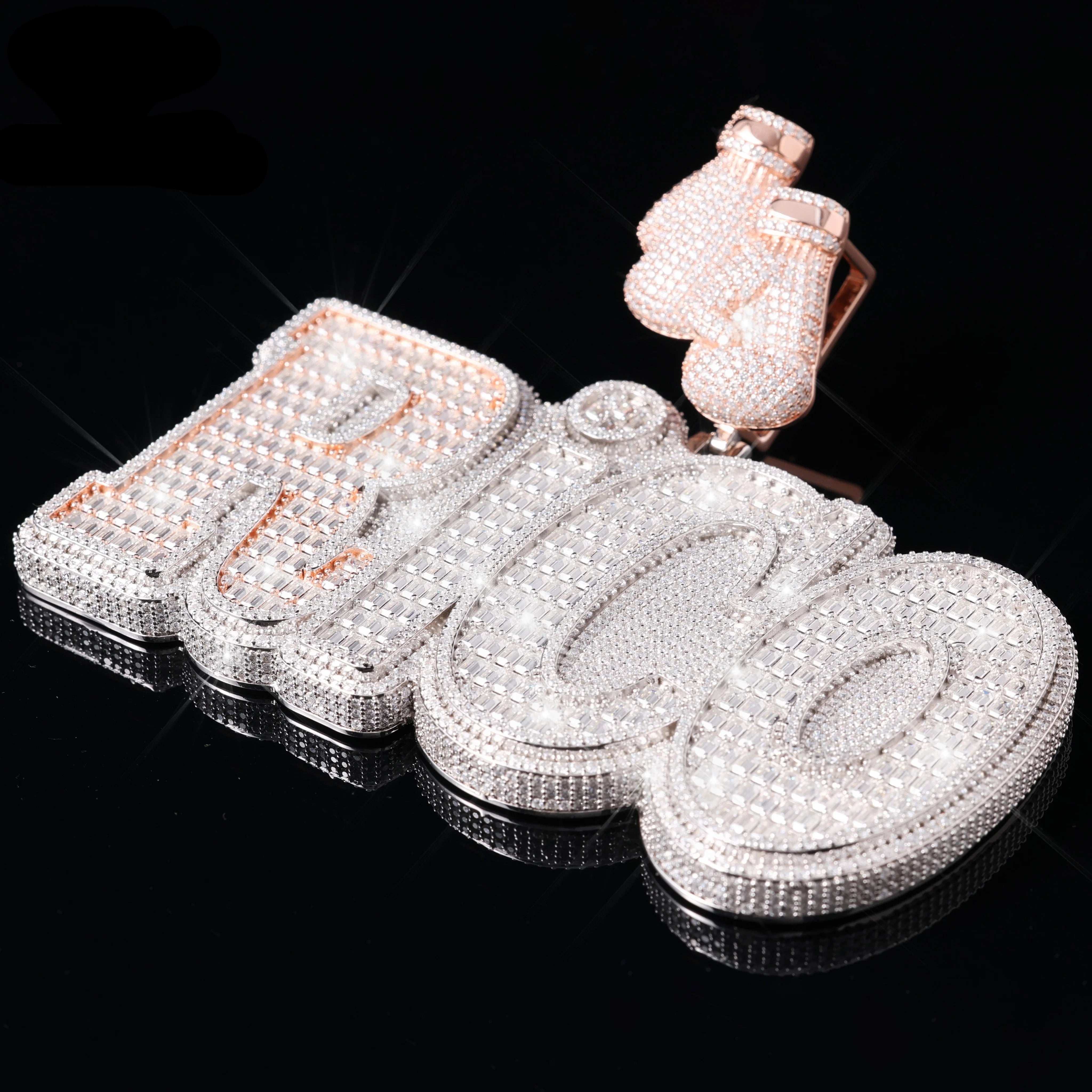 Hot Sale Hip Hop Custom VVS D Moissanite Custom Jewelry 925 Sterling Silver Bling Bling Name Pendant  Necklace for Gift Party