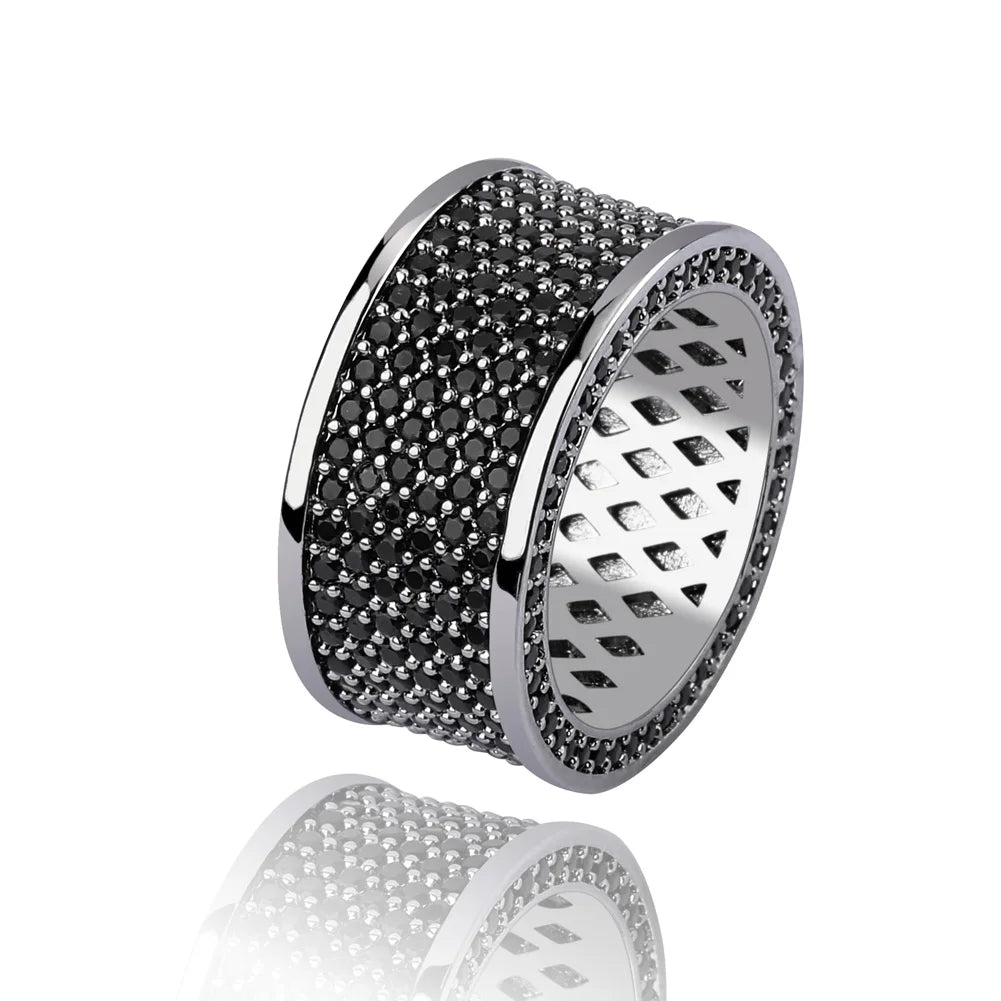 black silvery Iced Out Bling Ring Micro Pave Cubic Zircon Round Rings Hip Hop Rock Jewelry For Gifts Men And Women