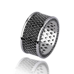 black silvery Iced Out Bling Ring Micro Pave Cubic Zircon Round Rings Hip Hop Rock Jewelry For Gifts Men And Women