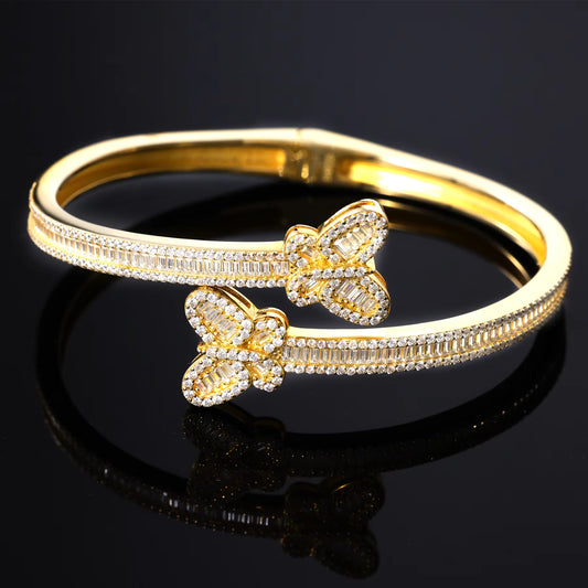 Ice Stone Pass Diamond Tester Iced Out Butterfly Bangle 925 Silver Moissanite