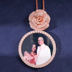 Ice Stone Custom 70MM Rose Hook CZ Photo Pendant Necklace