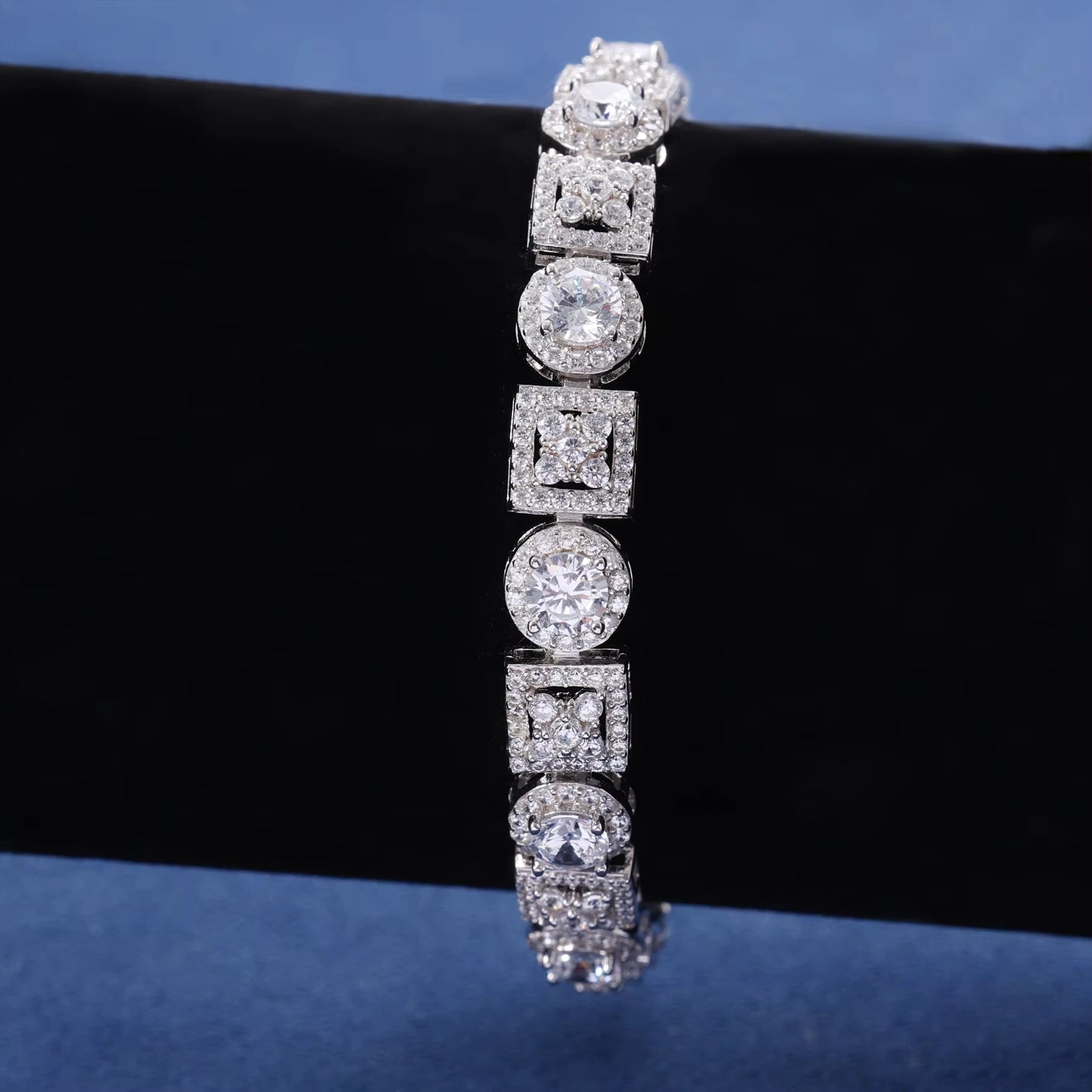 Ice Stone New Style VVS D Moissanite Hip Hop Square Geometric Silver Bracelet