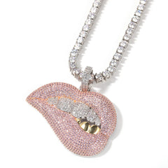 Ice Stone Pink Lips Pendant Hip Hop