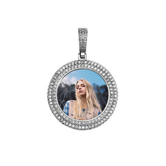 Silver Color Circle 2 Layers Cubic Zircon Custom Photo Necklace Pendant  Picture Pendant Necklace Memory Pendant Family Gift