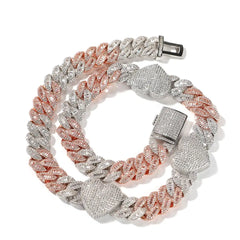 Top Icy Hip Hop Jewelry 16mm MIxed Color  Big Heart Cuban Necklace Gold Plated 5A Cubic Zircon Iced Out Delicate Chain for Women