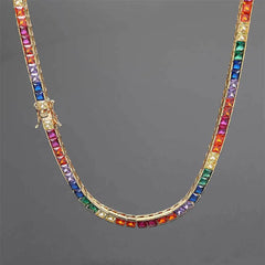 Top Icy Hip Hop Jewelry Multicolor Tennis Bracelet and Necklace Colorful CZ Chain Set 18K Gold Plated for Men and Women