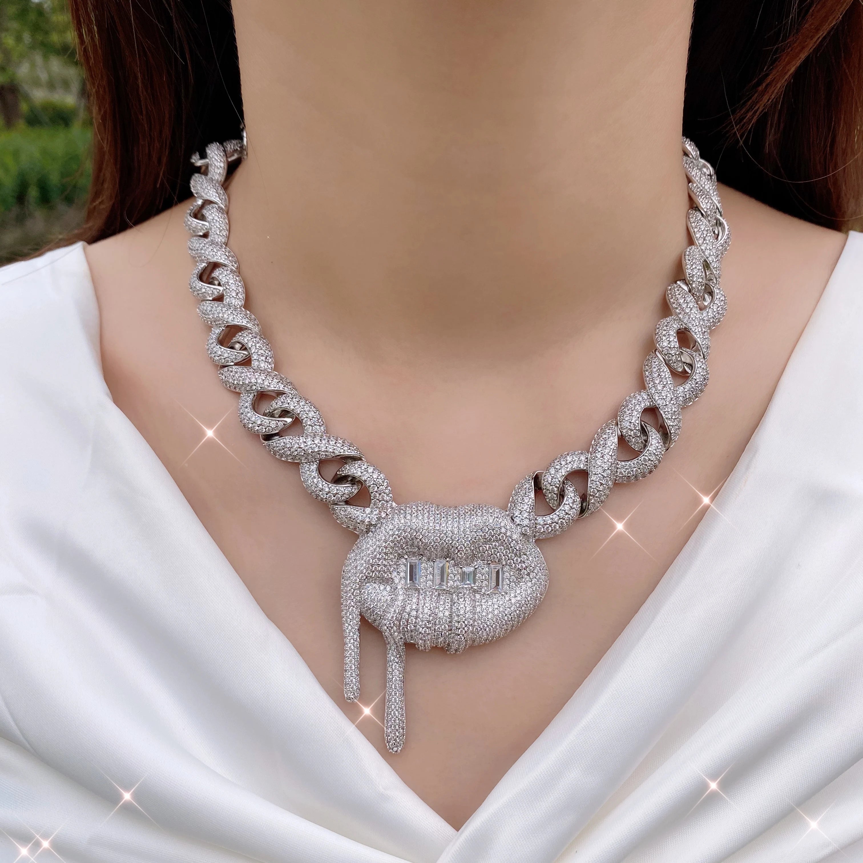 Men Lip Iced Out Chain Christmas Gift 14mm Lip Choker, Lip Kiss Necklace, Luxury Dripping  Lip Cuban Choker