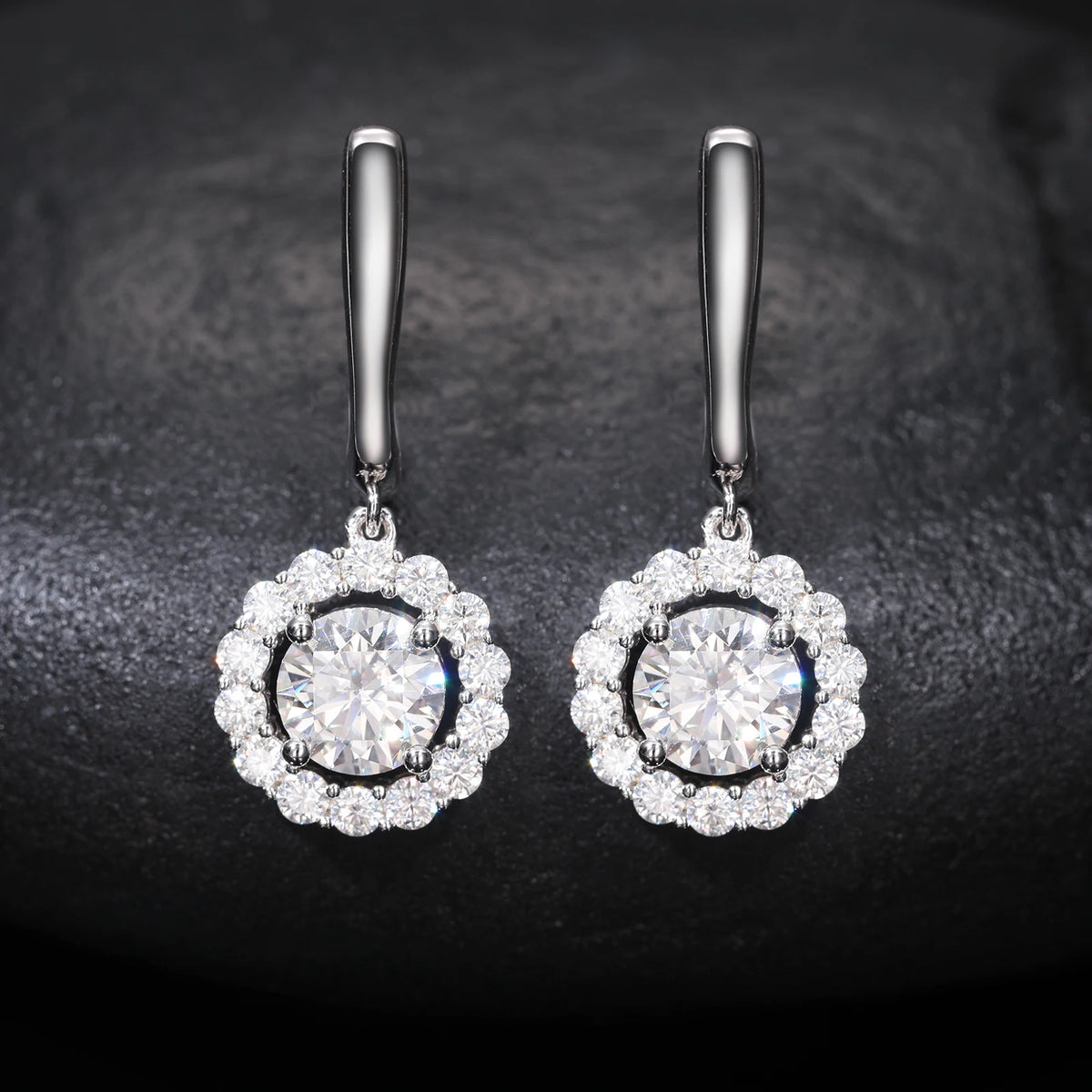 Bling Hip Hop Jewelry 925 Sterling Silver Drop Halo Earrings VVS Moissanite Diamond Wedding Earrings Men Women
