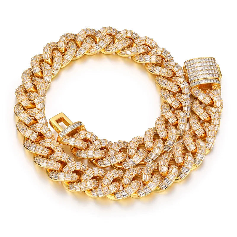 20mm Punk Cz baguette Cuban Link Chain Iced Out baguette AAA Zircon Brass 18k Gold Plated Street Big Cuban Chian for Man