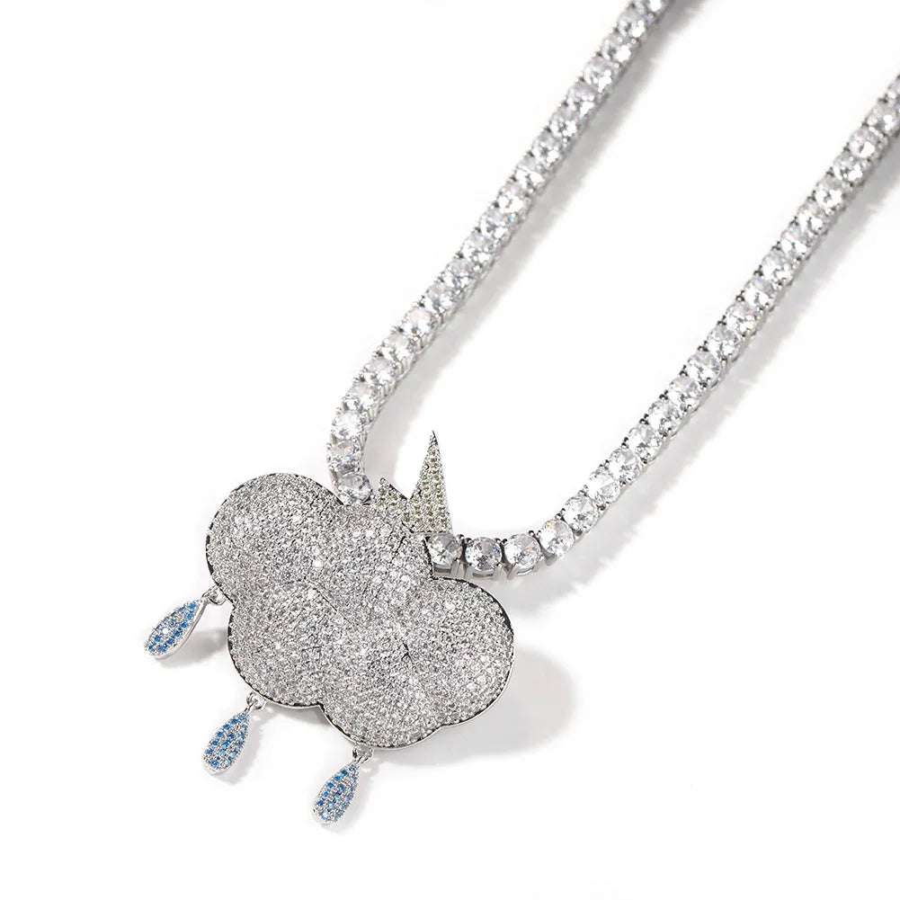Top Icy Iced Out Lovely Rainy Pendant Necklace Cloud Necklace Brass 18K Gold Plated CZ Fashion Jewelry Pendants Dropshipping