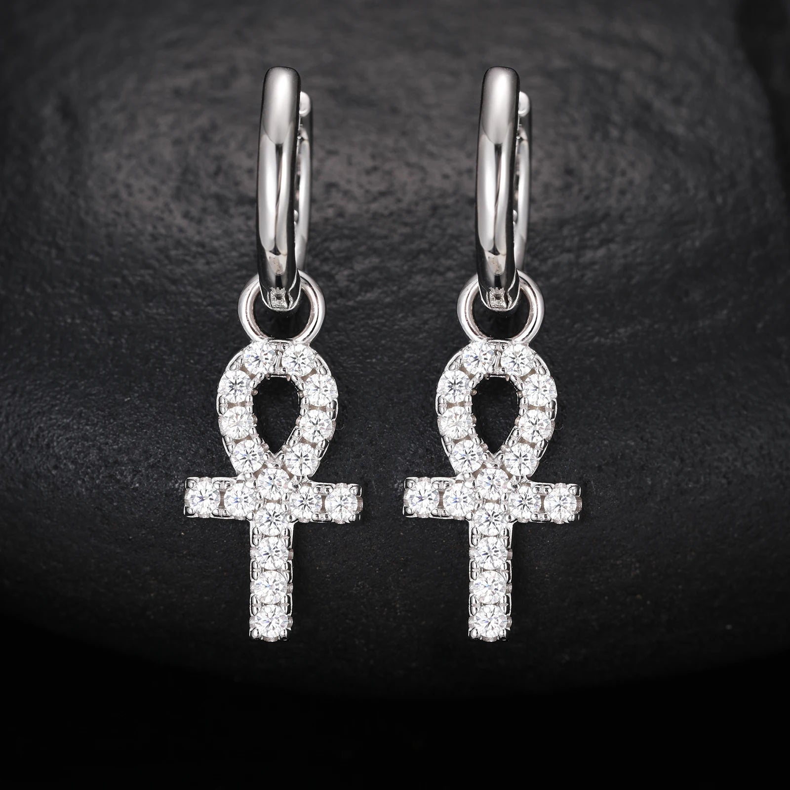 Moissanite Earring Iced Out VVS Diamond Cross Hoop Hip Hop 925 Sterling Silver Cross Earrings for Women Men