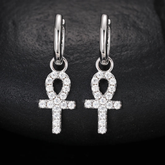 Moissanite Earring Iced Out VVS Diamond Cross Hoop Hip Hop 925 Sterling Silver Cross Earrings for Women Men