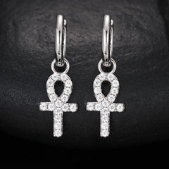 Moissanite Earring Iced Out VVS Diamond Cross Hoop Hip Hop 925 Sterling Silver Cross Earrings for Women Men