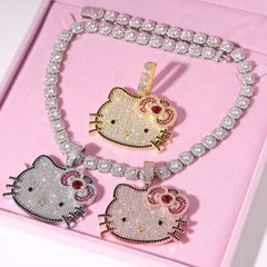 Ice Stone Fashion Women’s Cute Hello Kitty Iced Out Necklace
