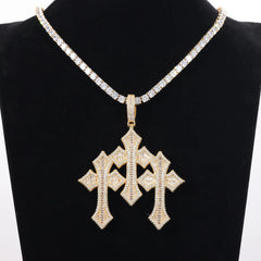 Ice Stone Hip Hop Triple Cross Iced Out Gold Pendant