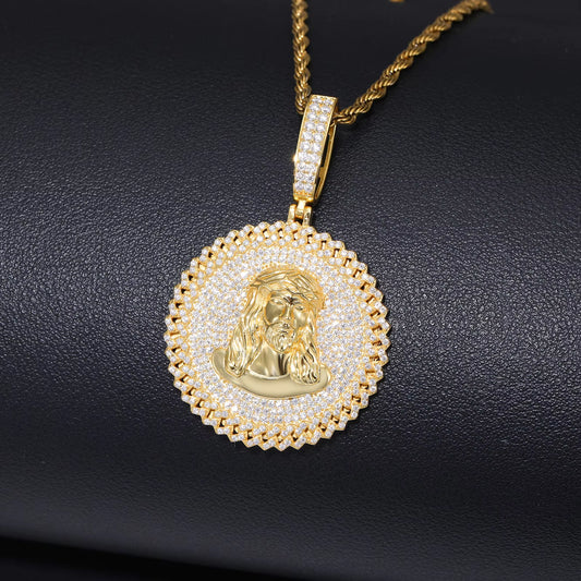 Ice Stone Hip Hop 925 Silver Moissanite Jesus Head Iced Circle Pendant
