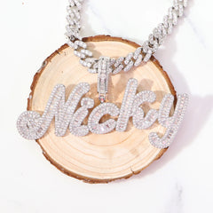 TOP ICY Custom Name HipHop Jewelry luxury shiny Baguette letters Zircon necklace personalized Pink name plate necklace