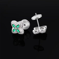 Ice Stone Luxury Green Four Leaf Clover 18k Gold Plated Earrings