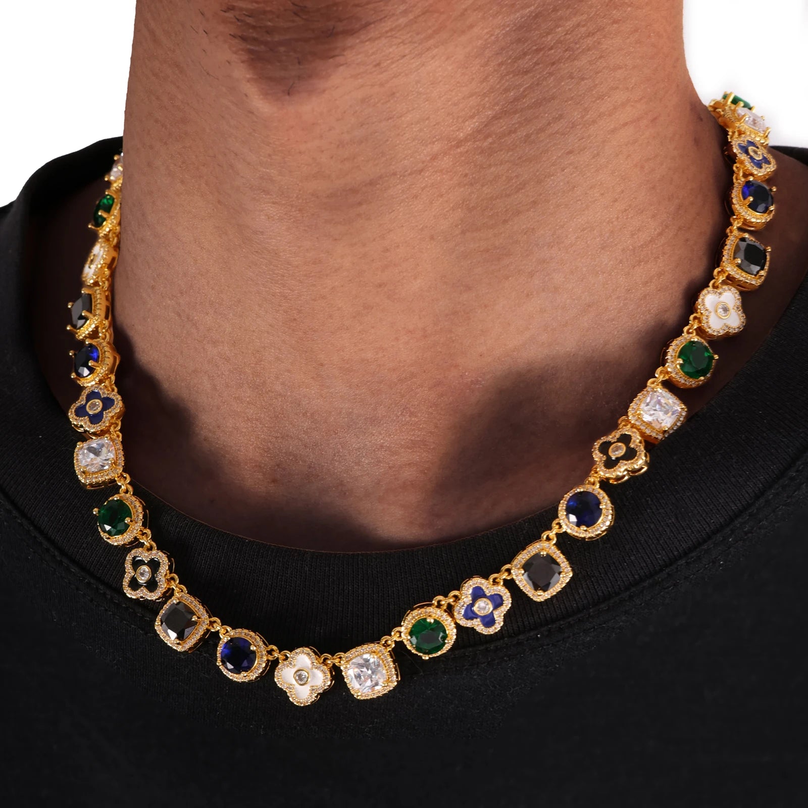 Unique New Arrival Iced Out Multi Cubic Zirconia Cuban Chain Vintage Gemstone Personalized Colorful Diamond Women Necklace