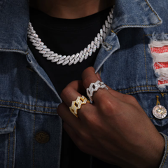 Ice Stone Punk Cuban Link Moissanite Silver Ring