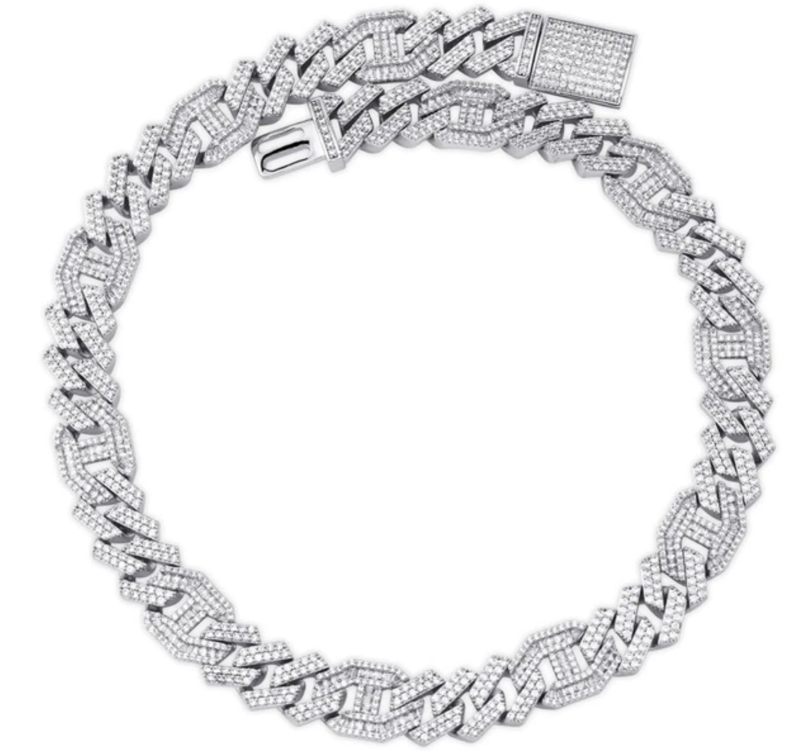 White Gold 15MM Polygon Style Fully Lab Diamond Iced Out Miami Cuban Link Chain Zircon HipHop Jewelry Long Gold Necklace