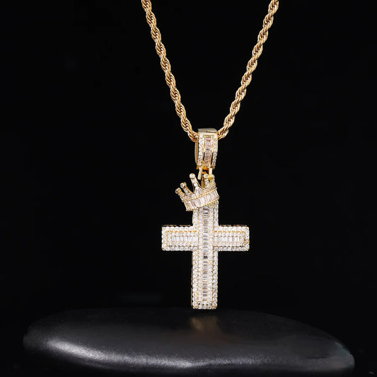 Ice Stone Bling Iced Out Baguette CZ Crown Necklace