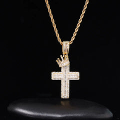Ice Stone Bling Iced Out Baguette CZ Crown Necklace