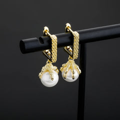 Ice Stone 18k Gold Silver Plated Freshwater Pearl Long Earrings