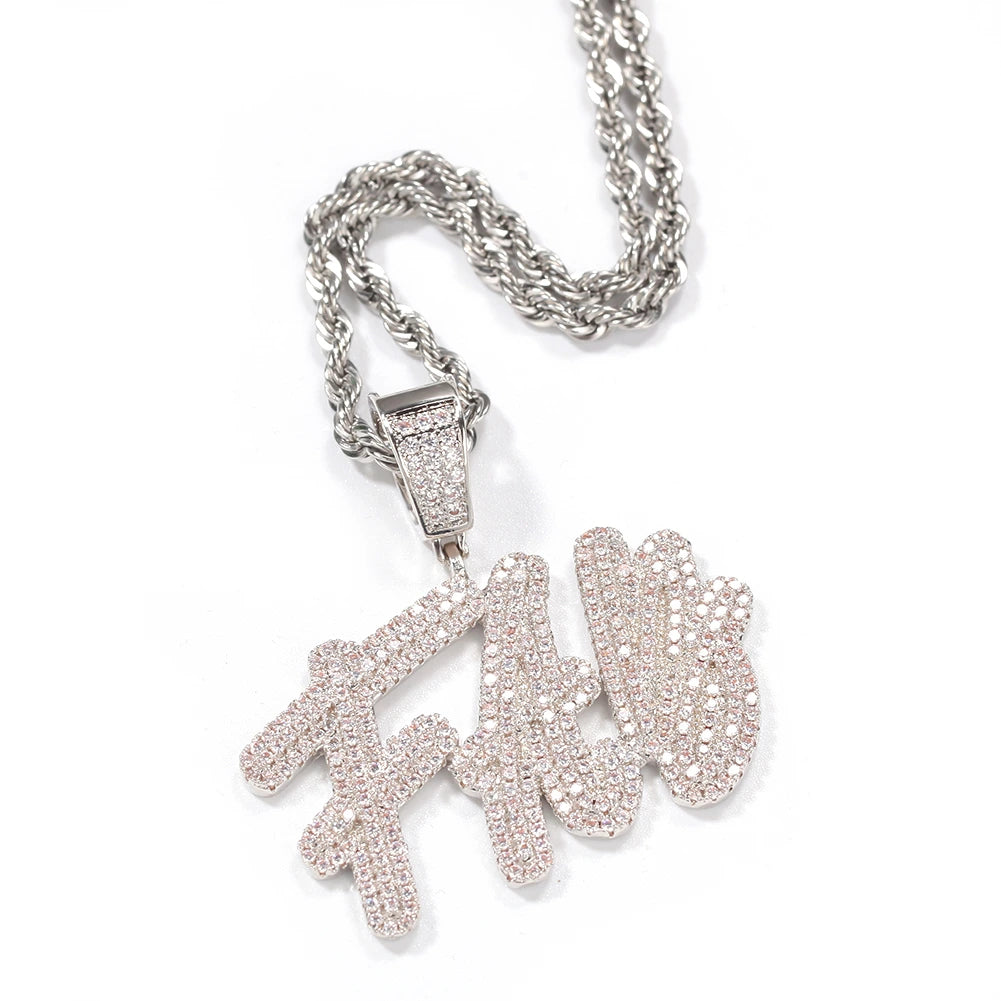 Ice Stone Double Layer Brush Font Iced Out Custom Necklace