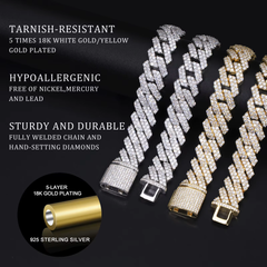 Ice Stone 14mm Moissanite Cuban Link Chain Silver