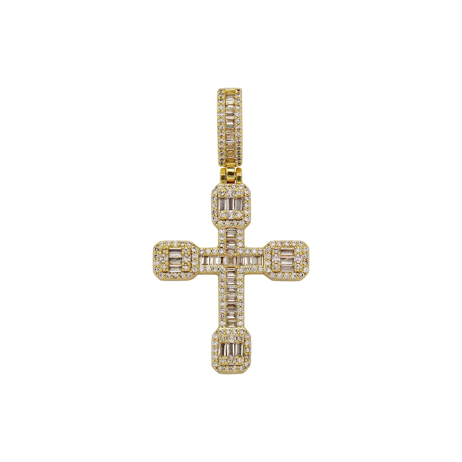 High Quality 5A CZ Baguette Diamond Pendant Personality New Design Hip Hop Cross Pendant Jewelry Sparkling Pendant Necklace