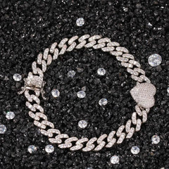 Ice Stone 8mm Heart Cuban Necklace Bracelet