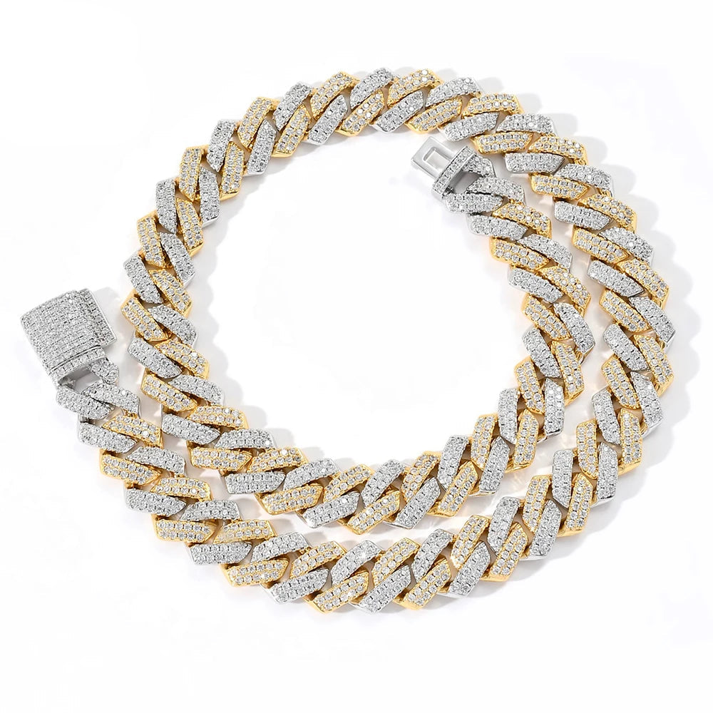 TOP ICY 14mm Prong Cuban Link Chain 2 Colors Mix Color Gold White Gold Fashion Cz All Stone Classic Cuban Chain Jewelry