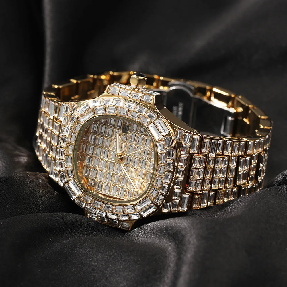 Ice Stone Unique Hip Hop Men’s Baguette Iced Out Watch